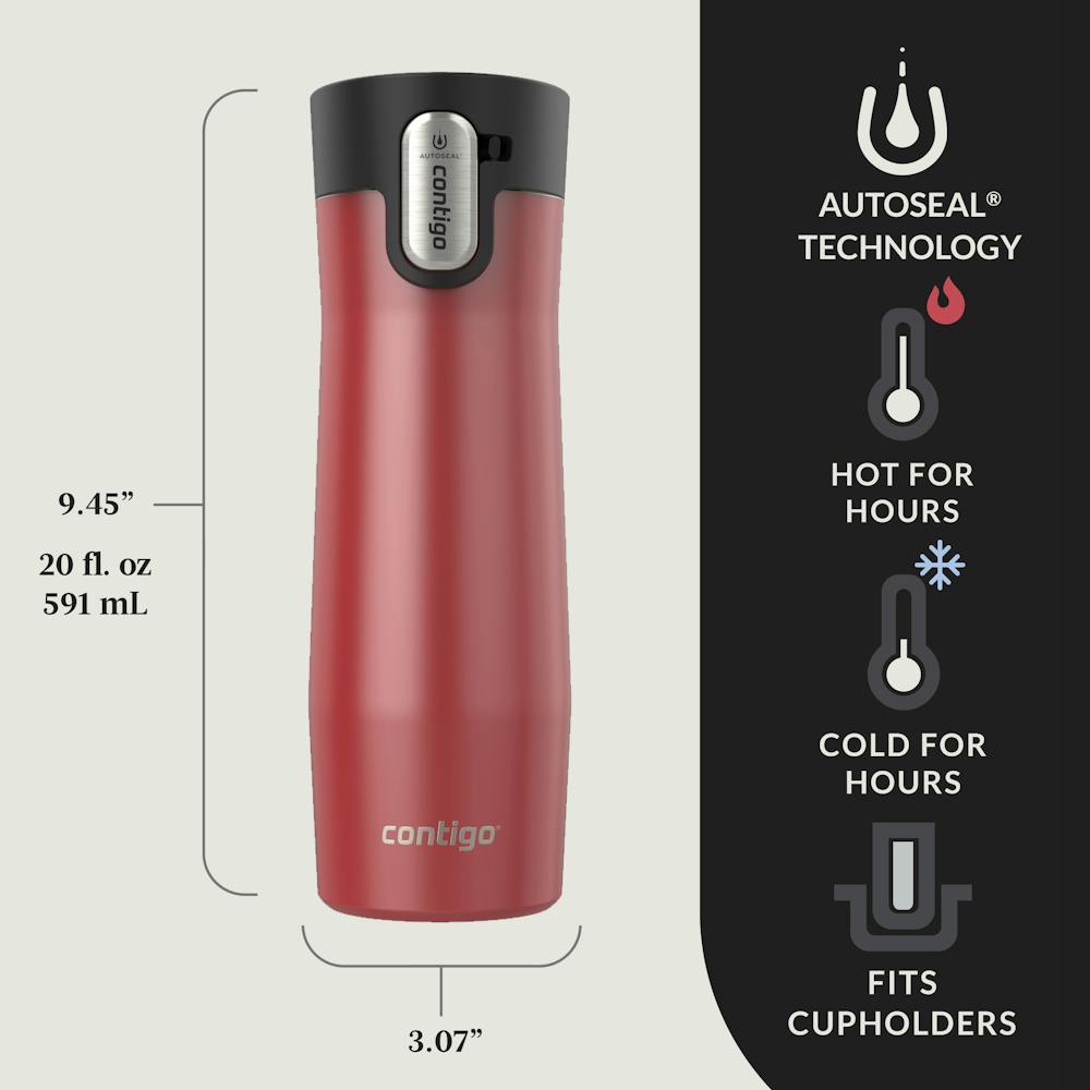 Contigo® AUTOSEAL® West Loop Vacuum-Insulated Stainless Steel Travel Mug with Easy-Clean Lid, 20 oz, 2-Pack (9LZZ)