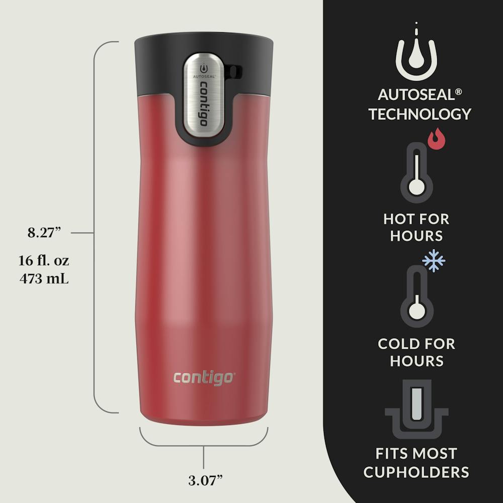 Contigo® AUTOSEAL® West Loop Vacuum-Insulated Stainless Steel Travel Mug with Easy-Clean Lid, 16 oz, 2-Pack (13TT)