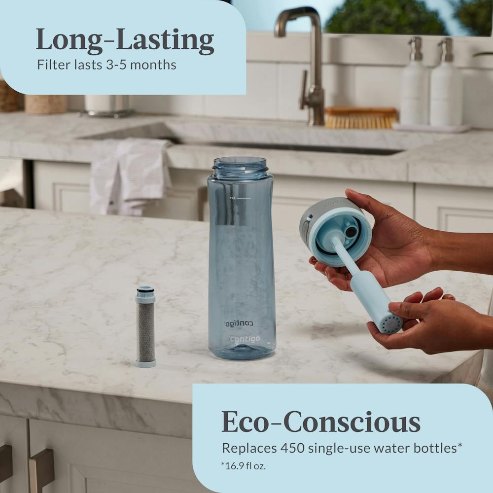 Contigo® Wells Plastic Filter Water Bottle with AUTOSPOUT® Straw Lid and Replacement Filter, 24 Oz (GWVX)