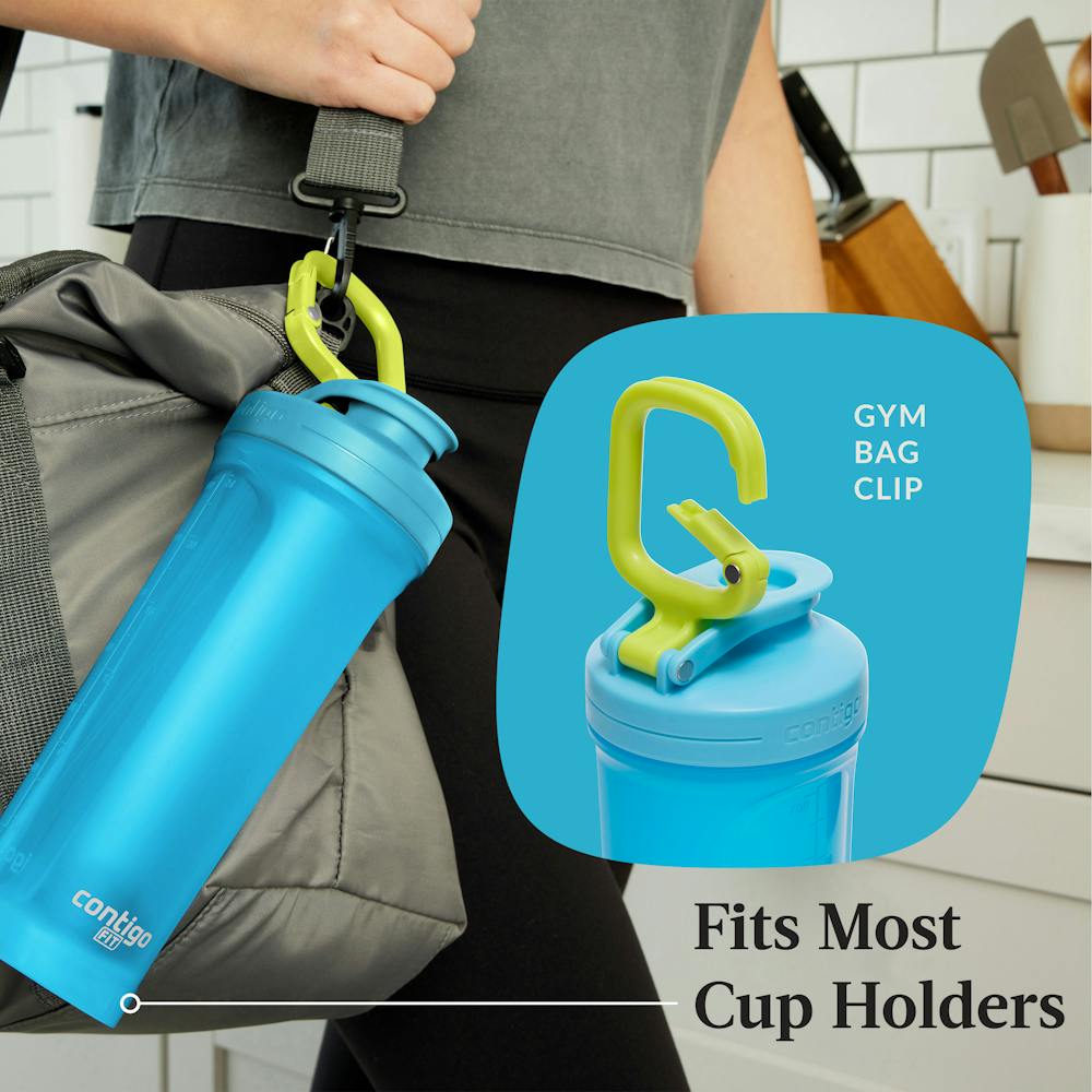 Contigo® Fit Shake & Go® 2.0 Plastic Antimicrobial Shaker Bottle, Blue Raspberry, 28 floz (2EVF)
