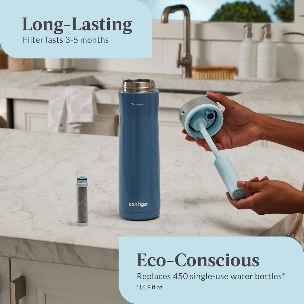 Contigo® Wells Chill Stainless Steel Filter Water Bottle with AUTOSPOUT® Straw Lid and Replacement Filter, 24 Oz (LDDT)